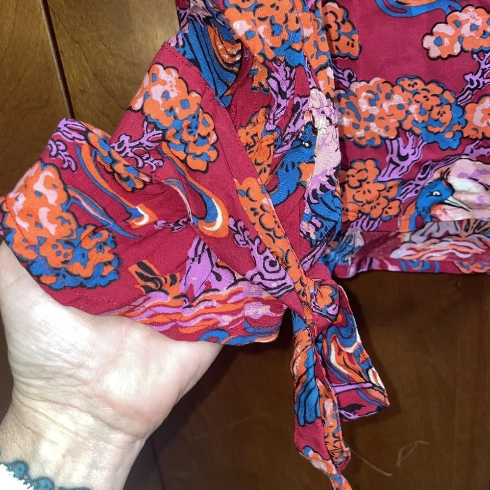 Anthropologie Maeve 8 Darla Floral Crane Bird Blouse Button Front Top - Picture 5 of 7